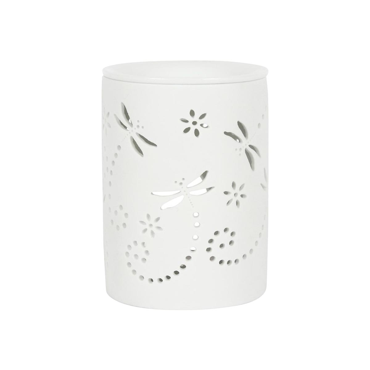 Ceramic Dragonfly Oil Burner Unglazed Finish and Wax Melt Safe - White