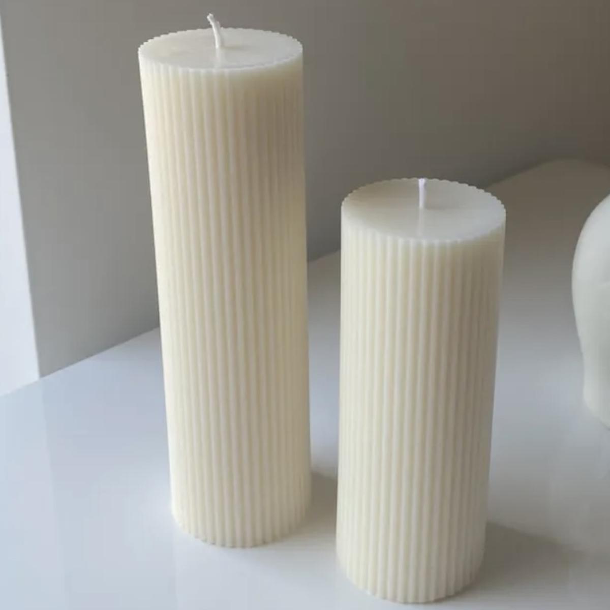 Ribbed Pillar Candle Trio - Natural / 10cm – image 2
