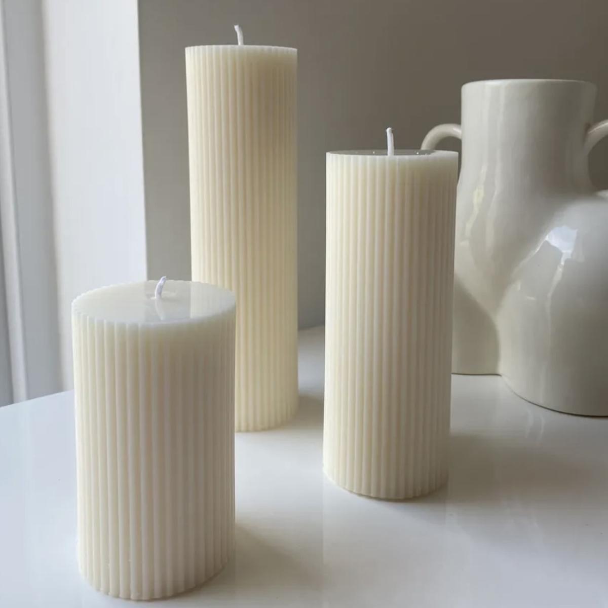 Ribbed Pillar Candle Trio - Natural / 10cm – image 3