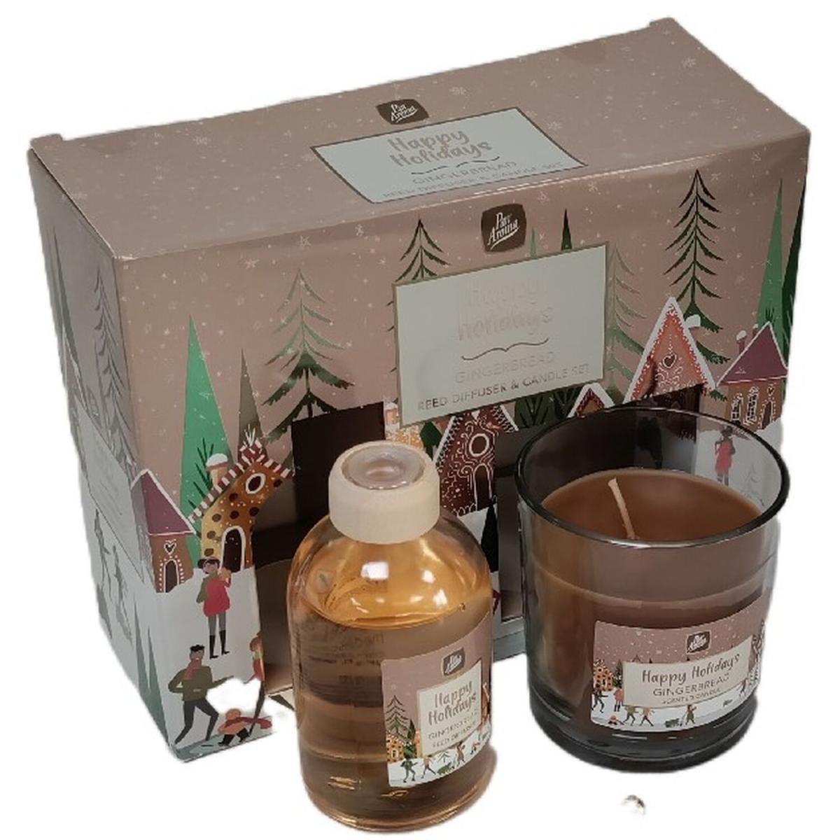 Christmas Candle and Reed Diffuser Gift Set Gingerbread Scented - Brown – image 2