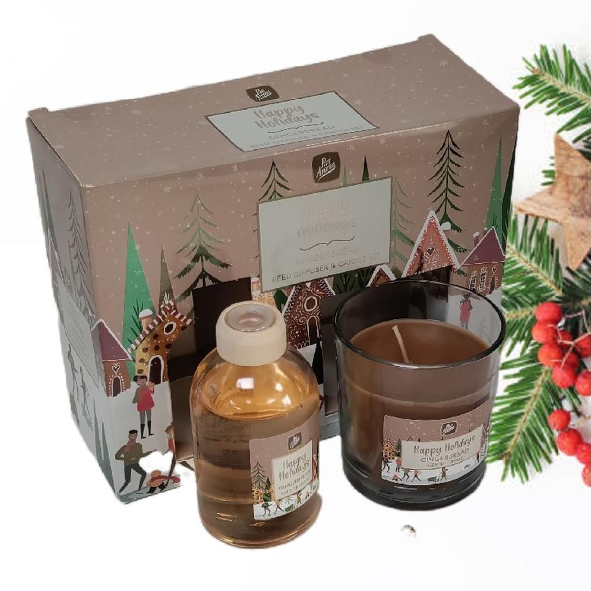 Christmas Candle and Reed Diffuser Gift Set Gingerbread Scented - Brown – image 3