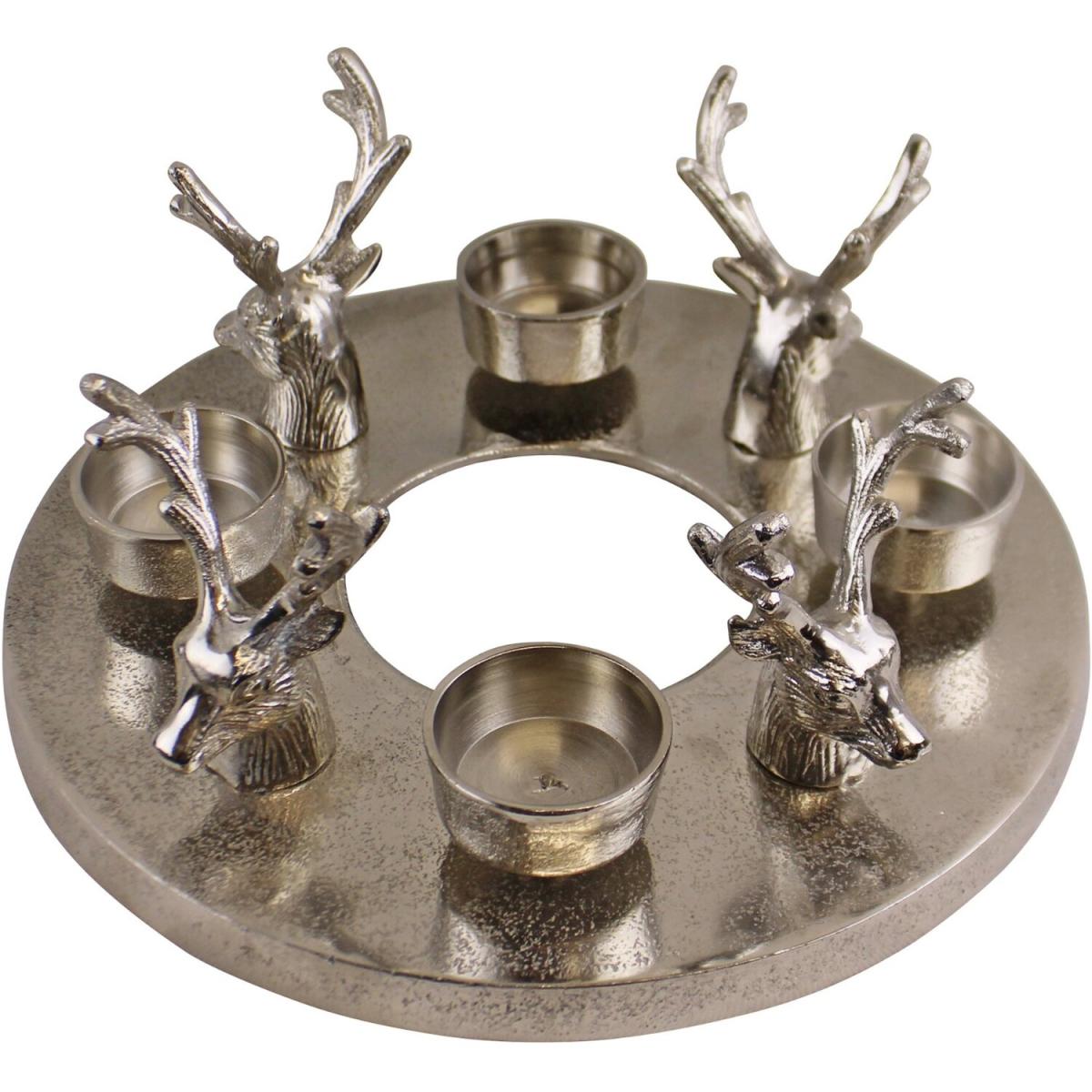 Circular Stag Design Tealight Holder, 25cm - Silver – image 2