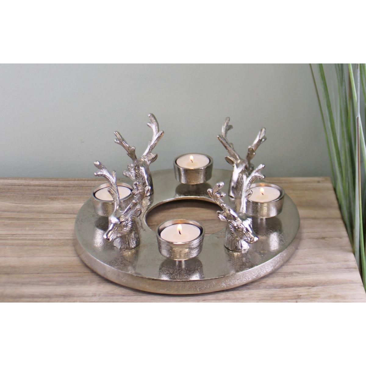 Circular Stag Design Tealight Holder, 25cm - Silver – image 3