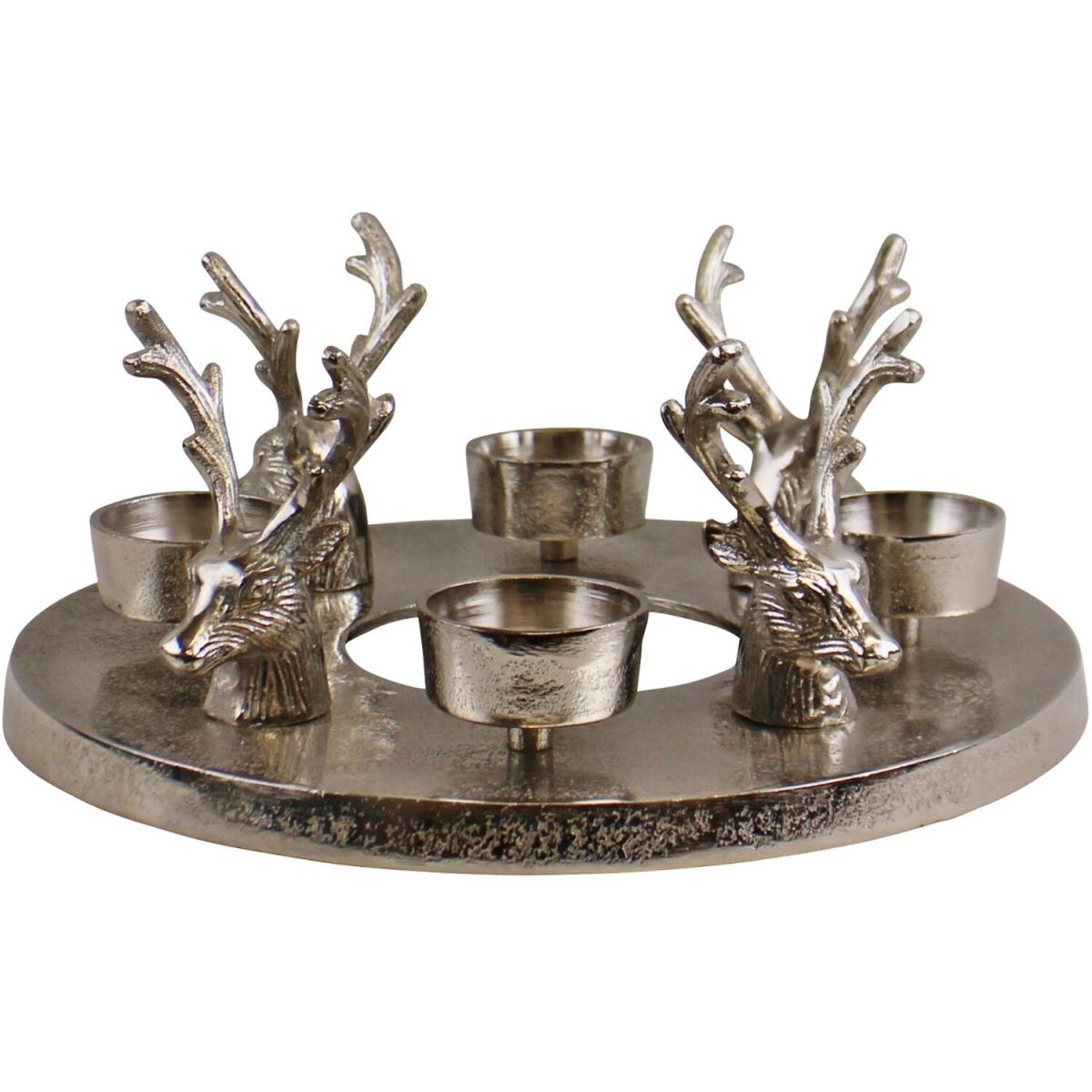 Circular Stag Design Tealight Holder, 25cm - Silver – image 4