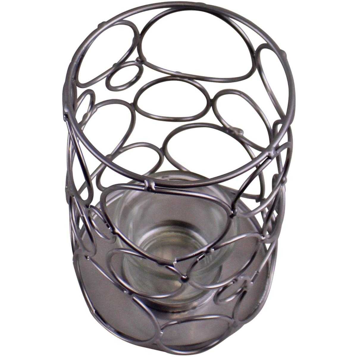 Small Silver Metal Abstract Design Candle Holder - Silver – image 2