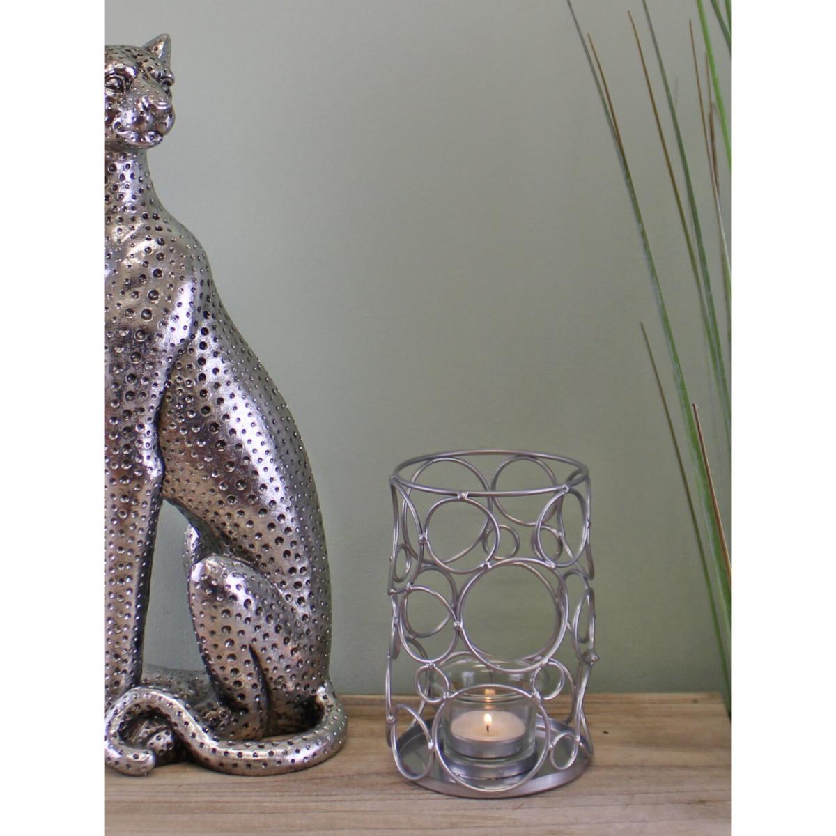 Small Silver Metal Abstract Design Candle Holder - Silver – image 3