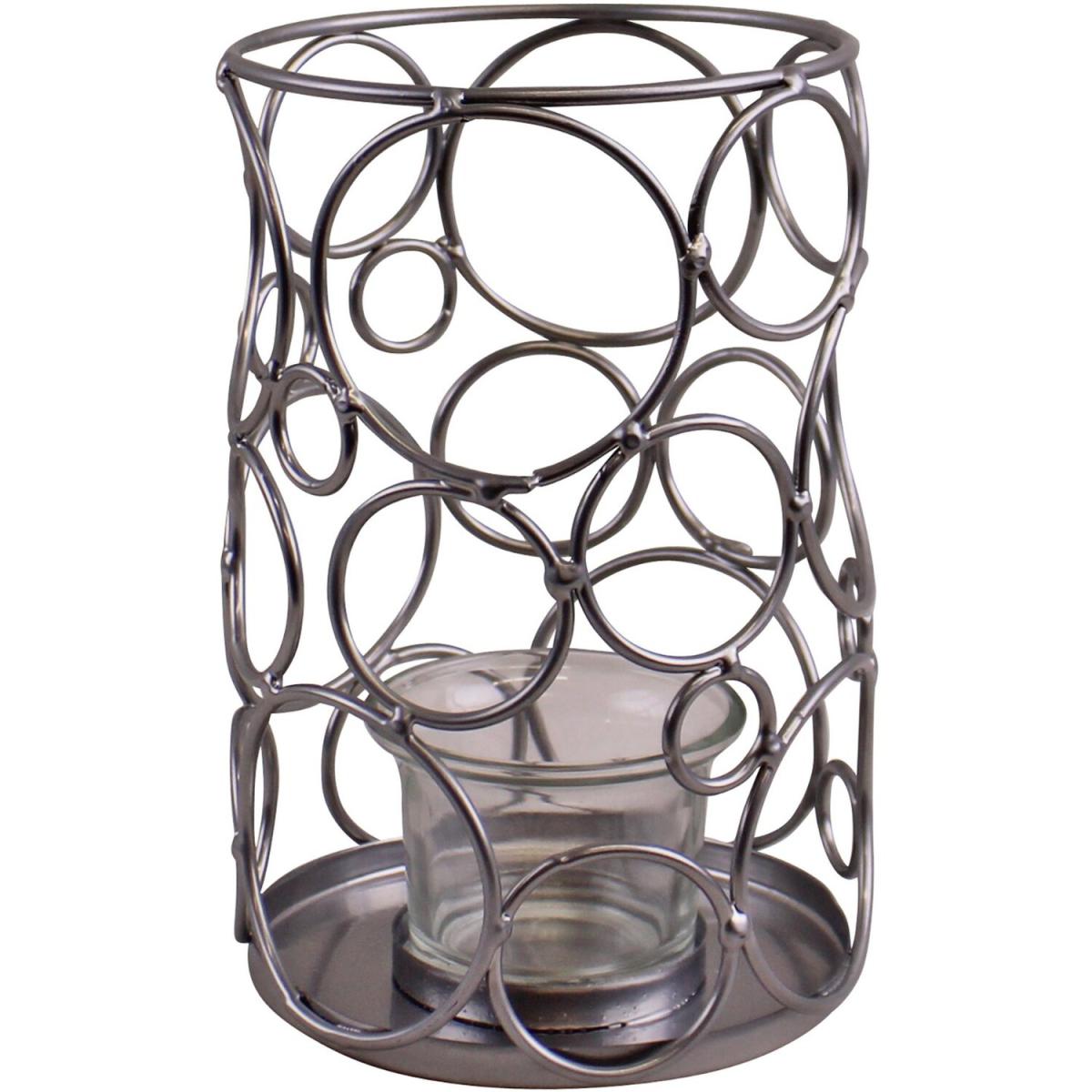 Small Silver Metal Abstract Design Candle Holder - Silver – image 4