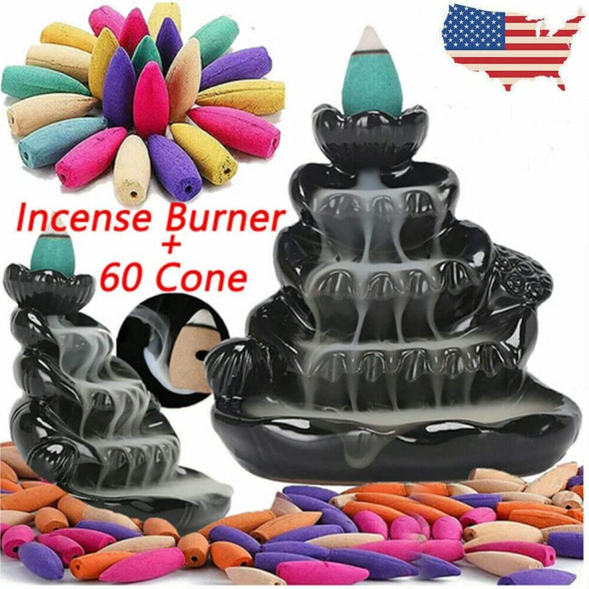 Ceramic Waterfall Incense Burner Set - Black – image 2