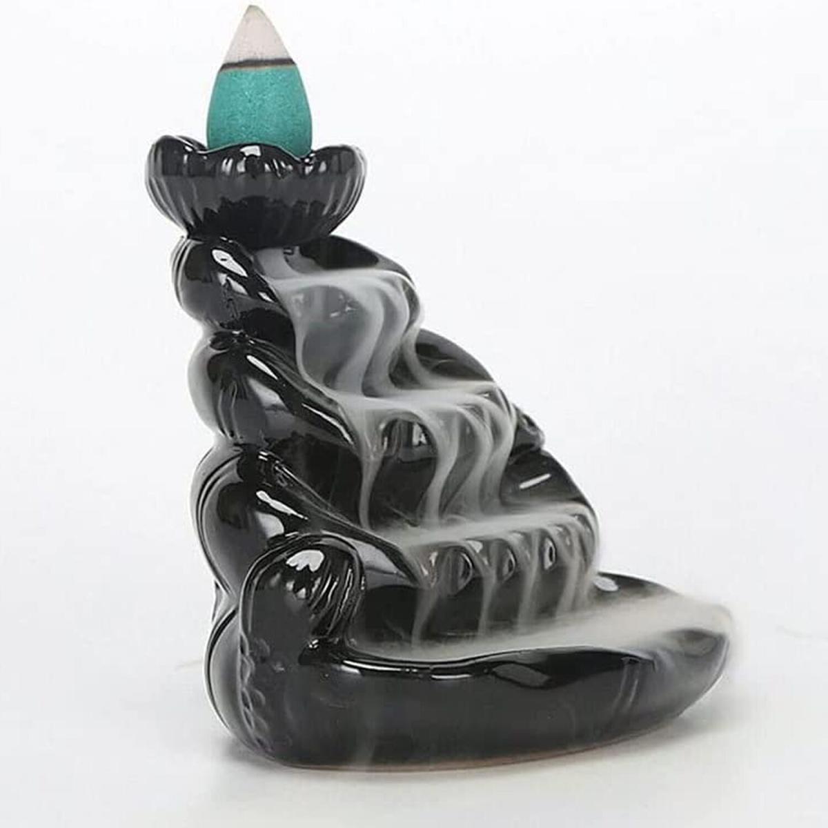 Ceramic Waterfall Incense Burner Set - Black – image 3