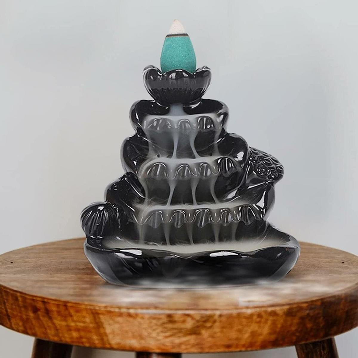 Ceramic Waterfall Incense Burner Set - Black – image 5