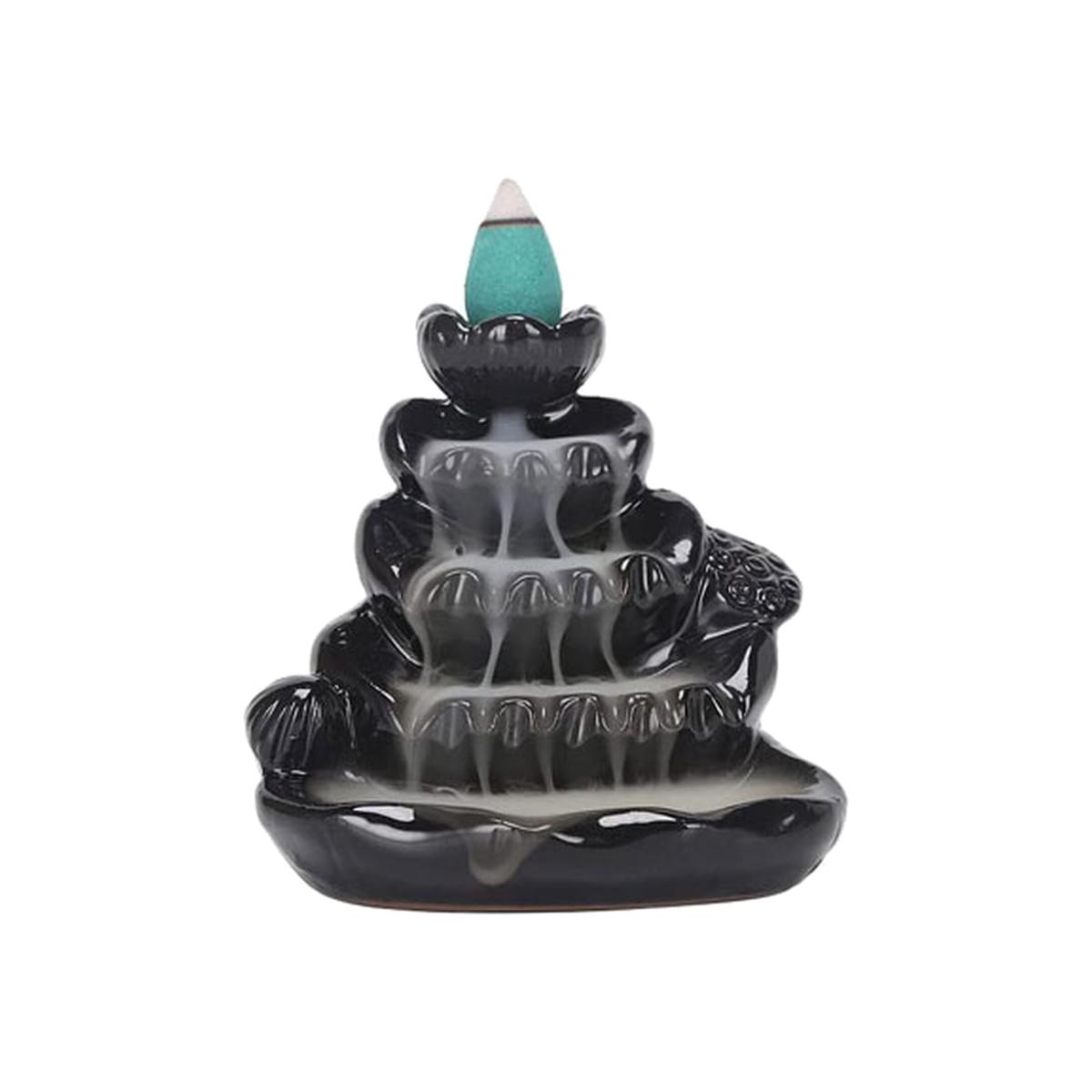 Ceramic Waterfall Incense Burner Set - Black – image 1