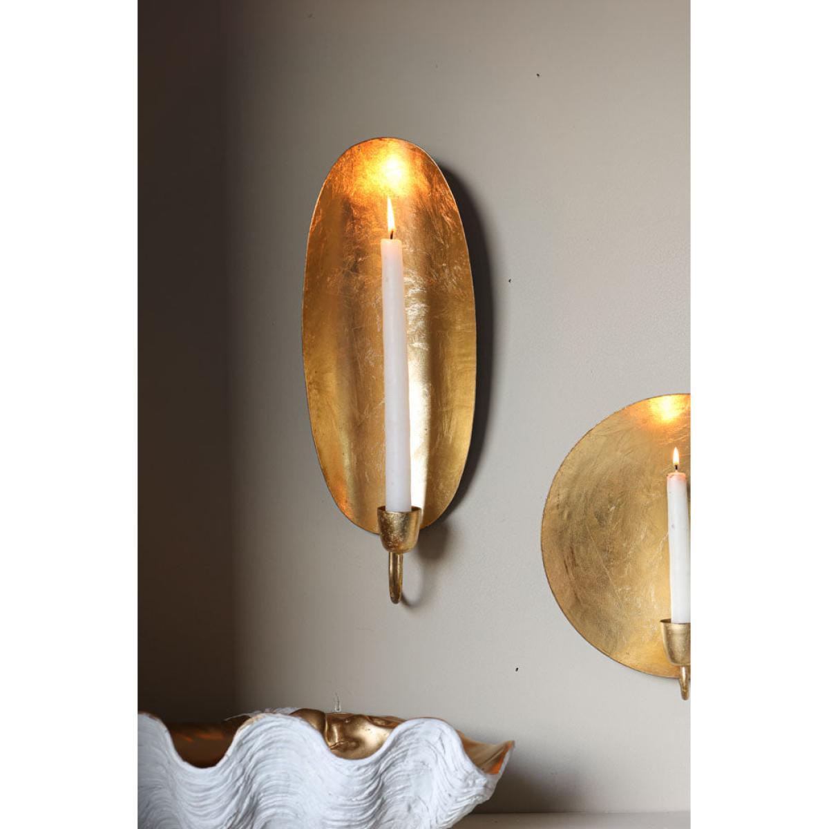 Oval Gold Leaf Candlestick Holder Wall Sconce – image 2