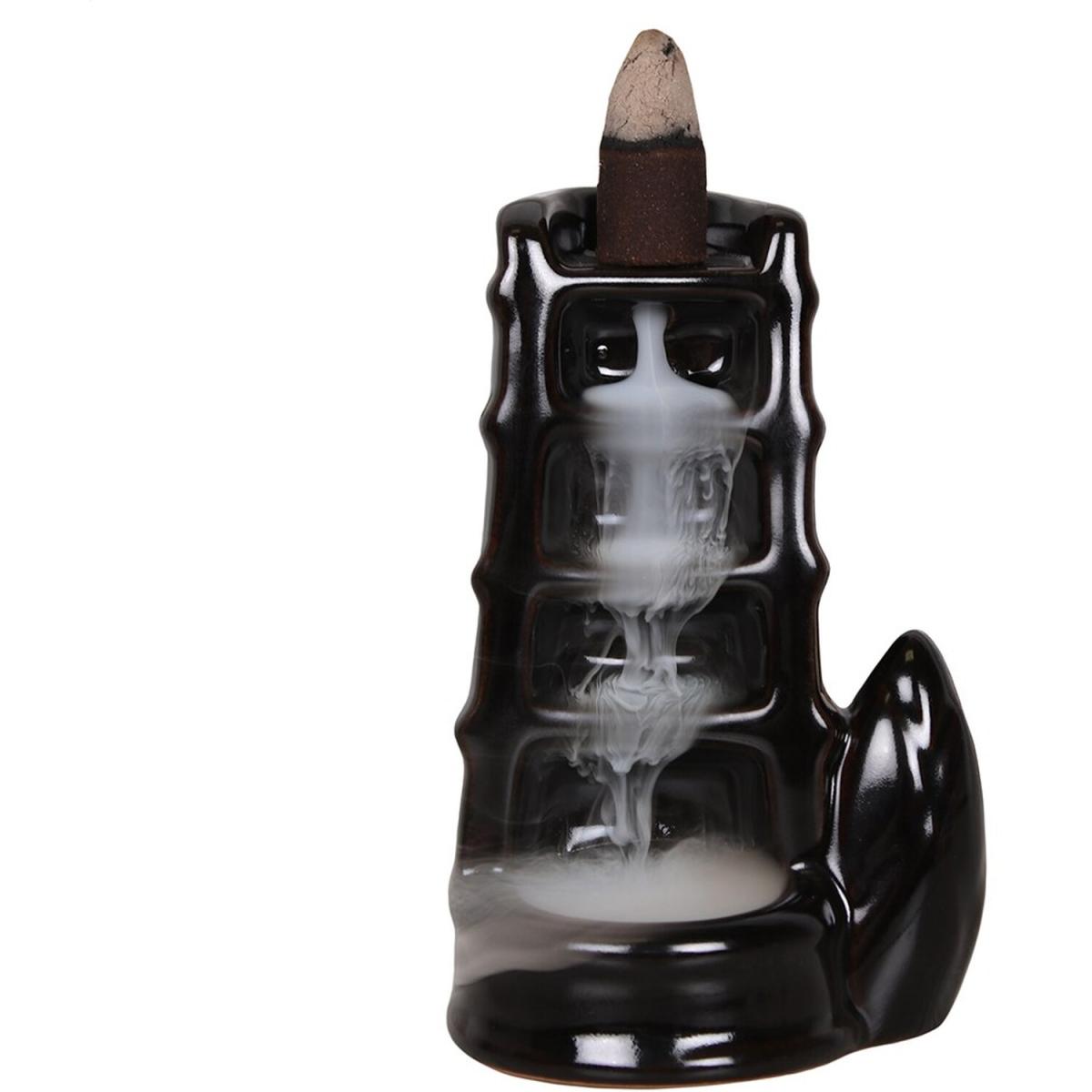 Ceramic Split Bamboo Fountain Backflow Incense Burner (Height) 12 cm - Black – image 2