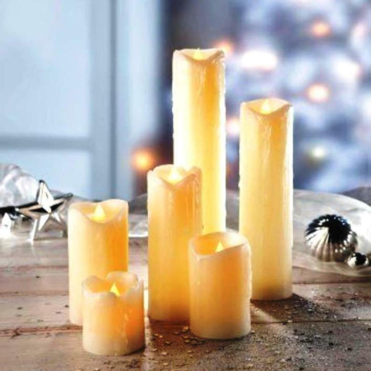 6 Battery Operated Pillar Dripping Real Wax LED Candle Lights - Ivory – image 2