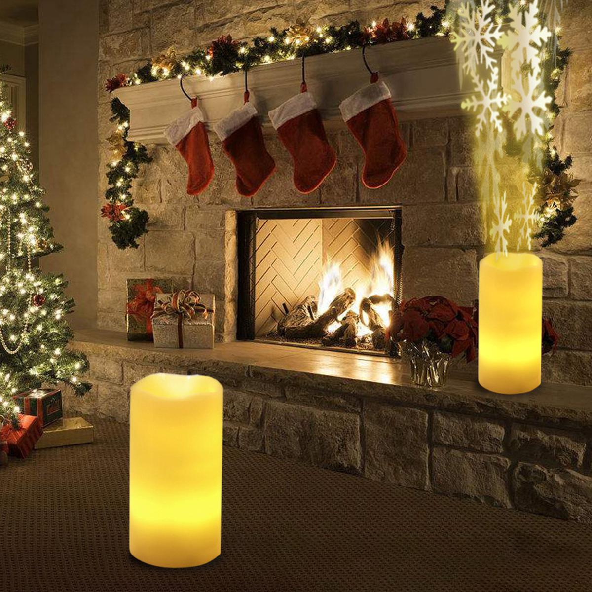 Flameless Candle Shape LED Snowflake Projector Light  - Beige – image 2
