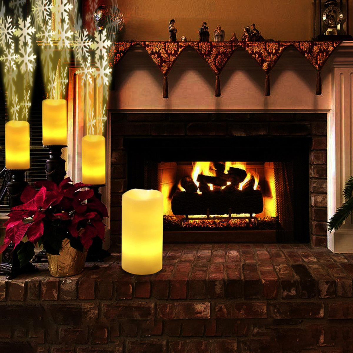 Flameless Candle Shape LED Snowflake Projector Light  - Beige – image 5