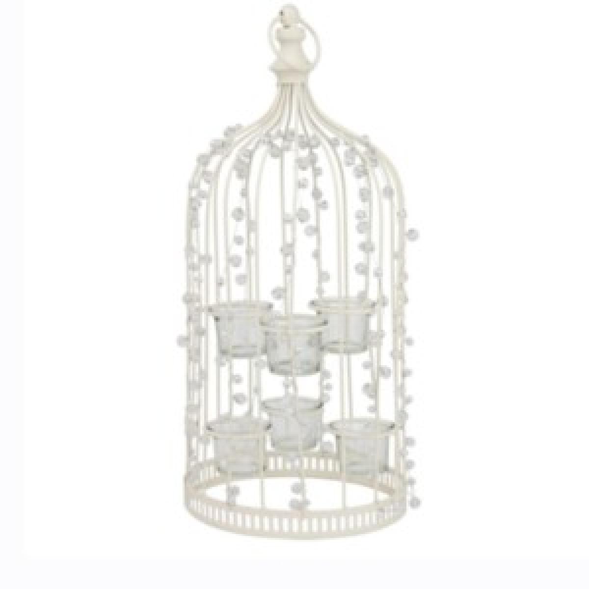 Jewelled Birdcage with 6 Tealight Holders - White – image 2