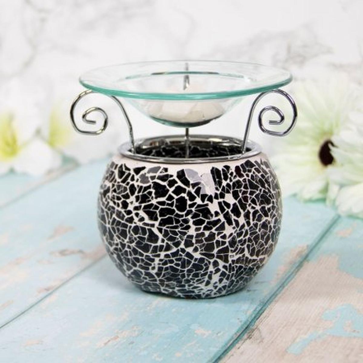 Metal Glass Black Mosaic Oil Wax Burner - Black