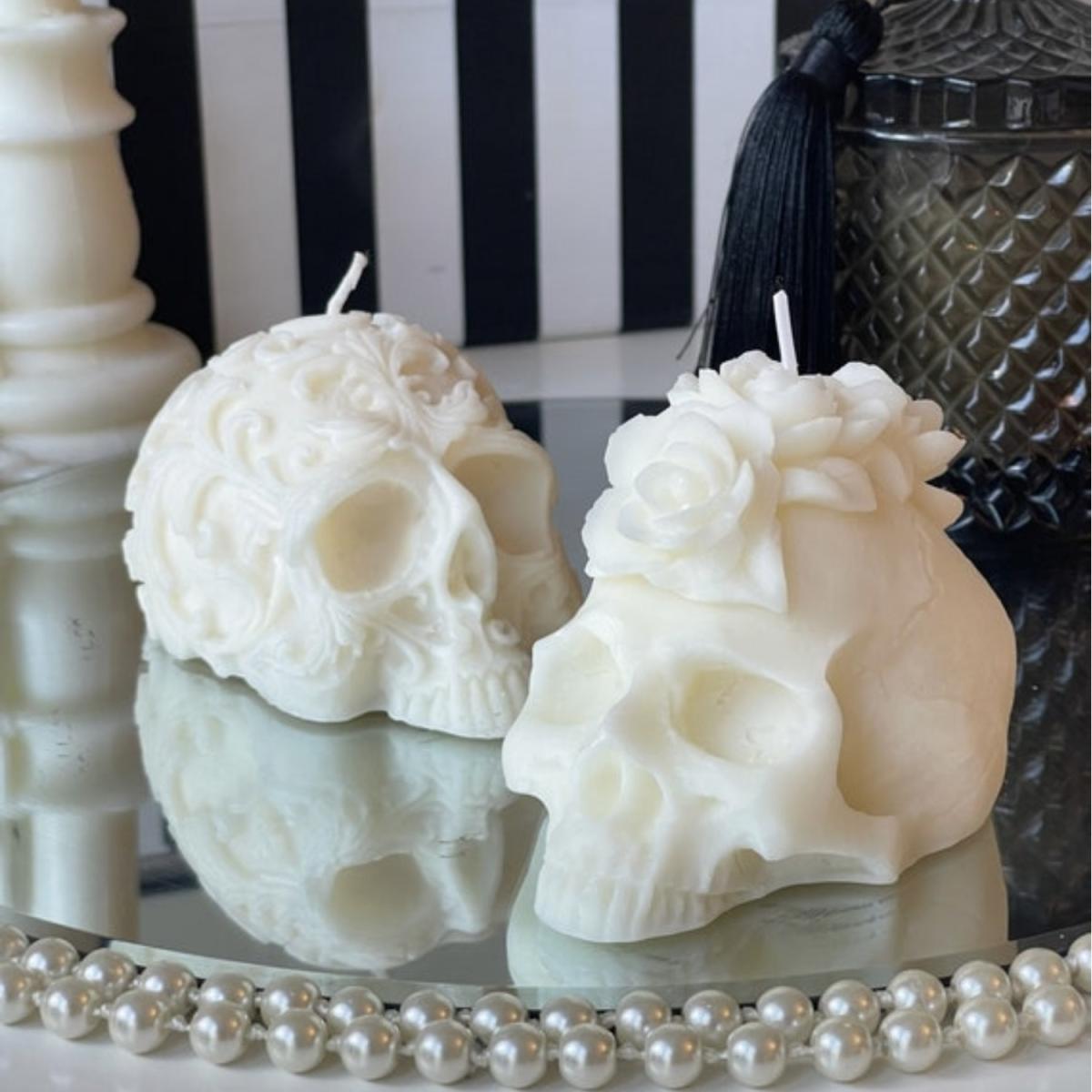 Rose Mohawk Skull Candle - Off White – image 2