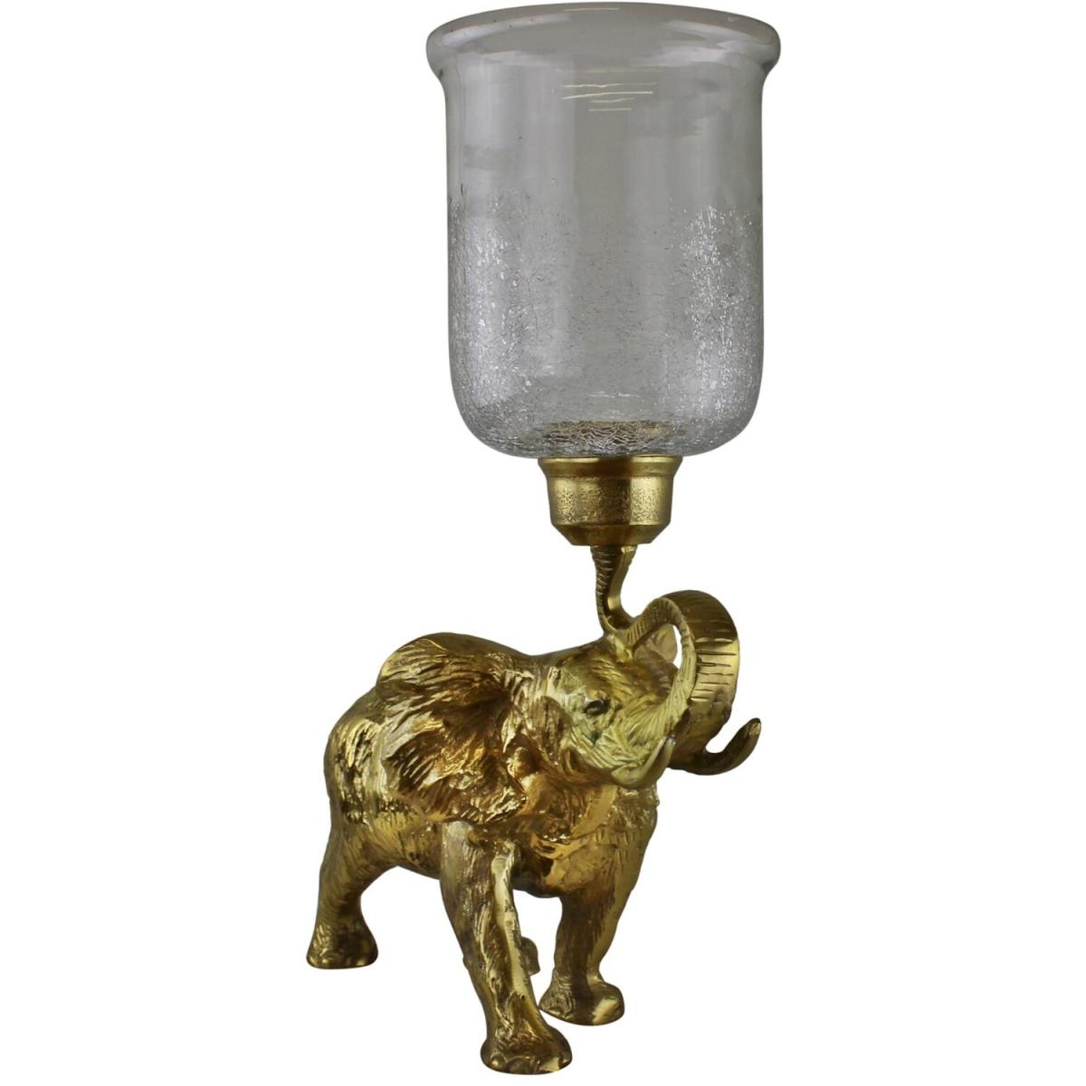 Large Gold Elephant Candle Holder with Glass Hurricane Jar - Bronze – image 2