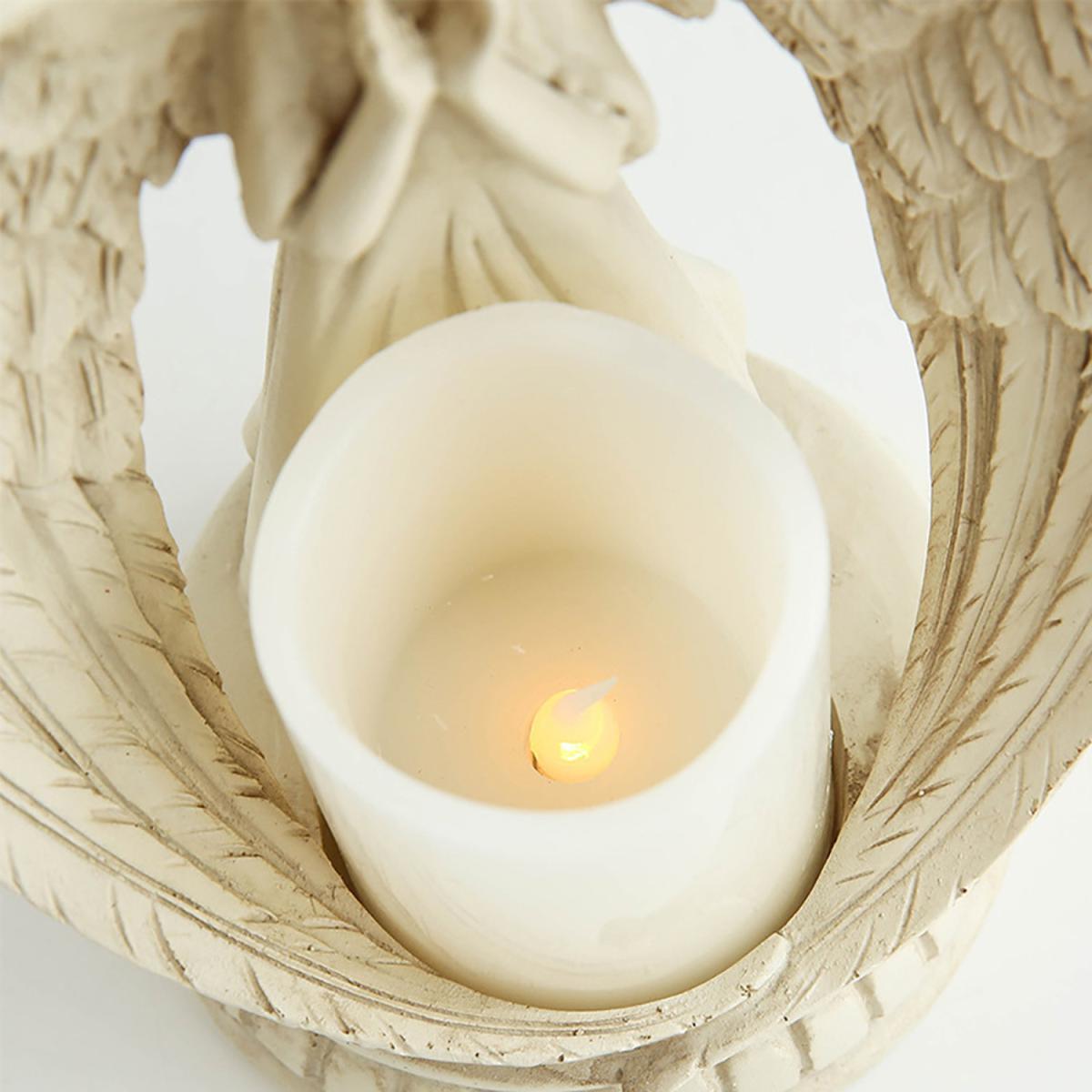 Decorative Winged Angel Memorial Tealight Candle Holder Statue with LED - White / 18*13*18CM – image 2