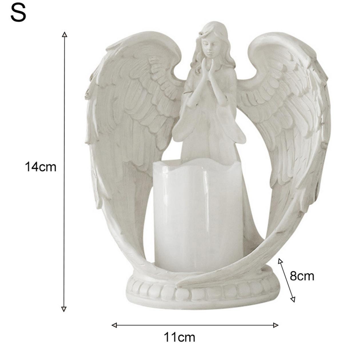Decorative Winged Angel Memorial Tealight Candle Holder Statue with LED - White / 18*13*18CM – image 3