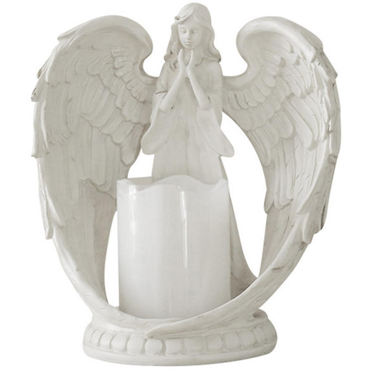 Decorative Winged Angel Memorial Tealight Candle Holder Statue with LED - White / 18*13*18CM – image 5