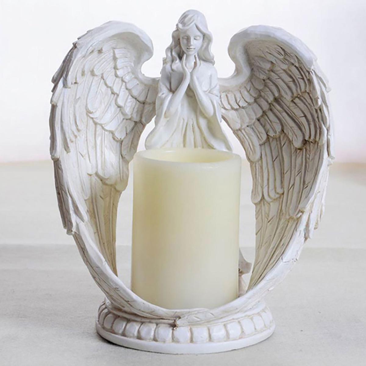 Decorative Winged Angel Memorial Tealight Candle Holder Statue with LED - White / 18*13*18CM – image 6