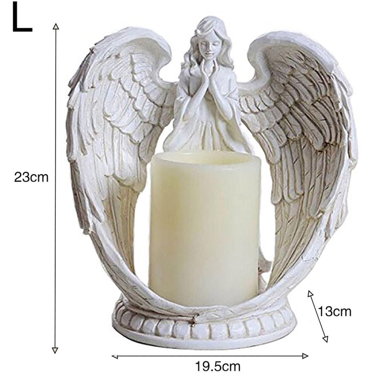 Decorative Winged Angel Memorial Tealight Candle Holder Statue with LED - White / 18*13*18CM – image 7