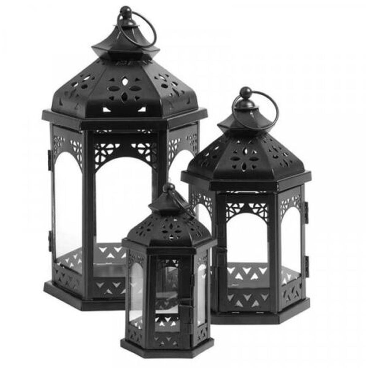 Set of 3 Trio Black Sahara Candle Holder Lanterns  - Black – image 2