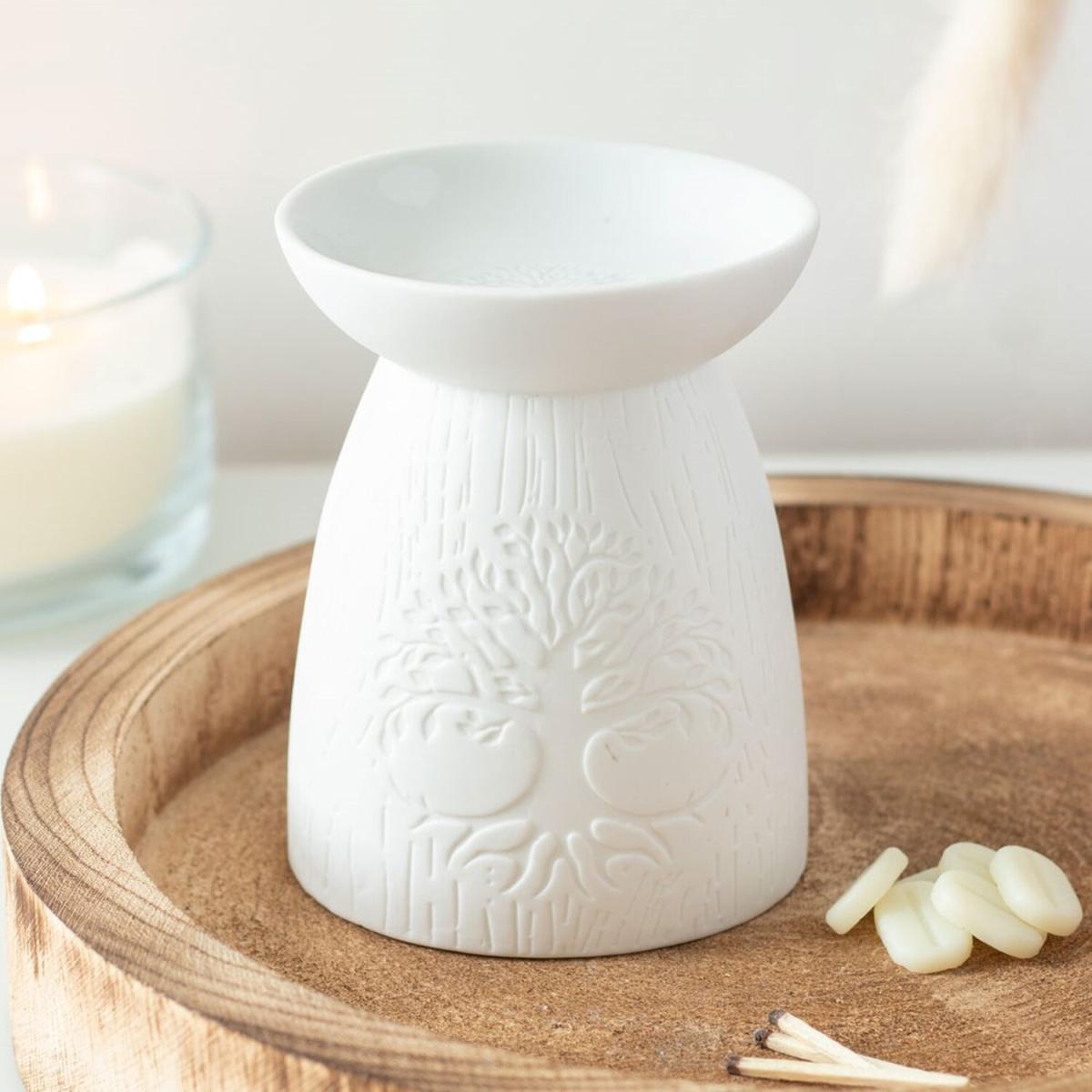 Ceramic Tree of Life Oil Wax Burner - White