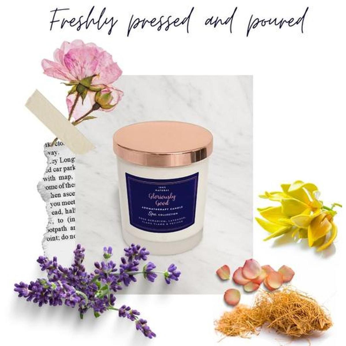 Rose Geranium, Lavender, Ylang Ylang and Vetiver Aromatherapy Candle - White – image 2
