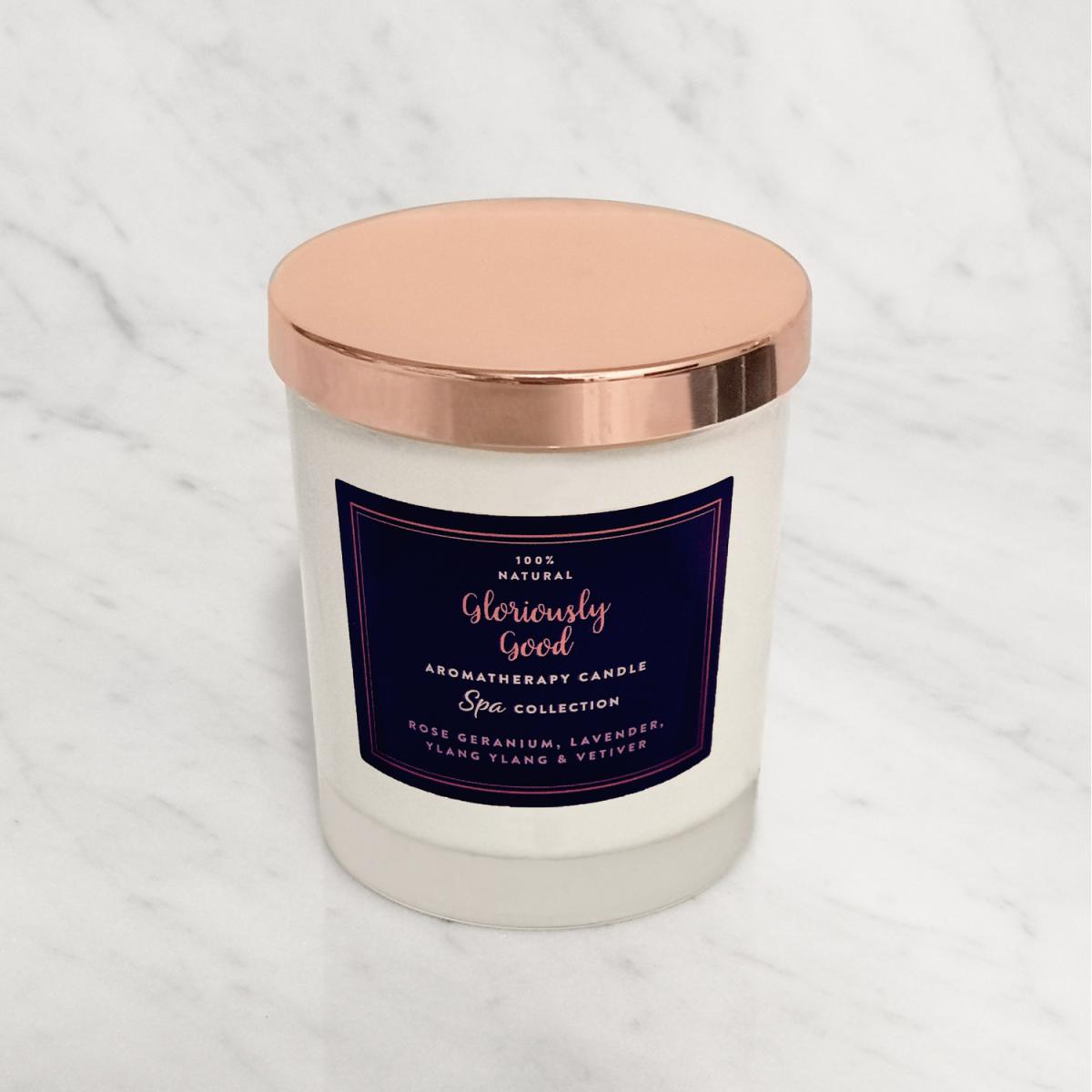 Rose Geranium, Lavender, Ylang Ylang and Vetiver Aromatherapy Candle - White – image 3