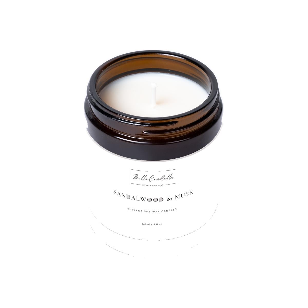 Sandalwood and Musk Scented Soy Wax Candle - White