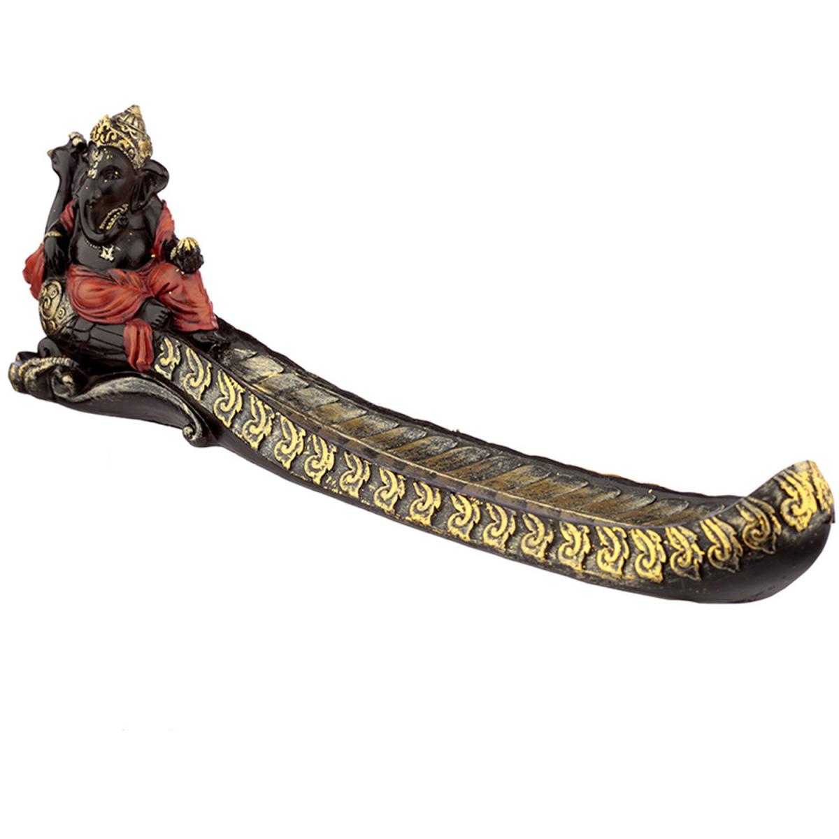Ganesh Incense Burner Ashcatcher - Gold and Black Peacock - Grey – image 3