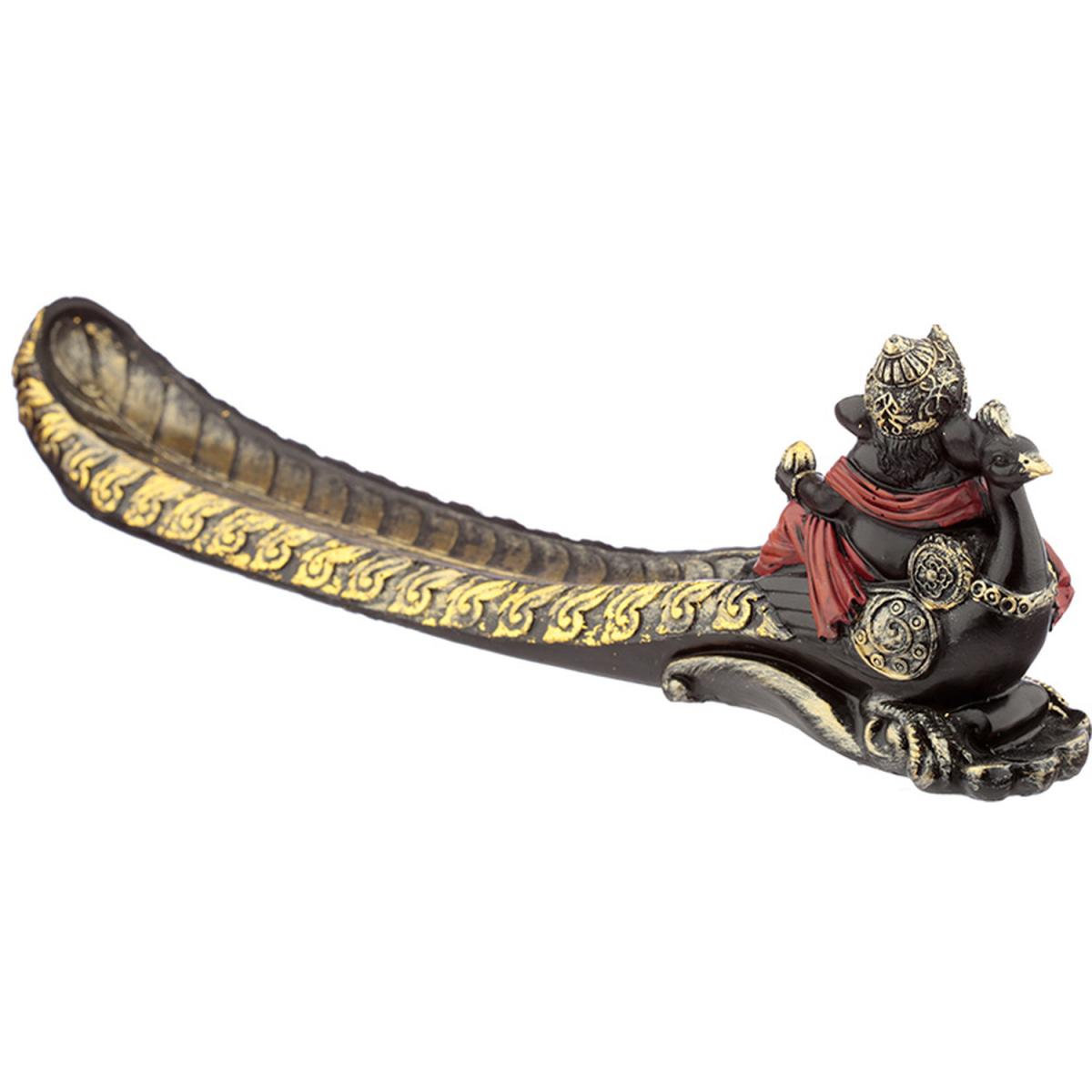 Ganesh Incense Burner Ashcatcher - Gold and Black Peacock - Grey – image 4