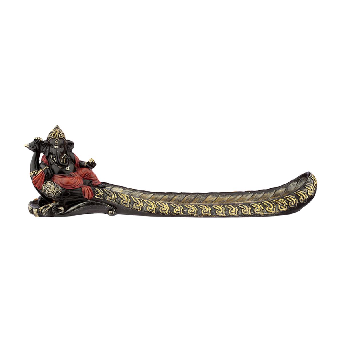 Ganesh Incense Burner Ashcatcher - Gold and Black Peacock - Grey – image 1
