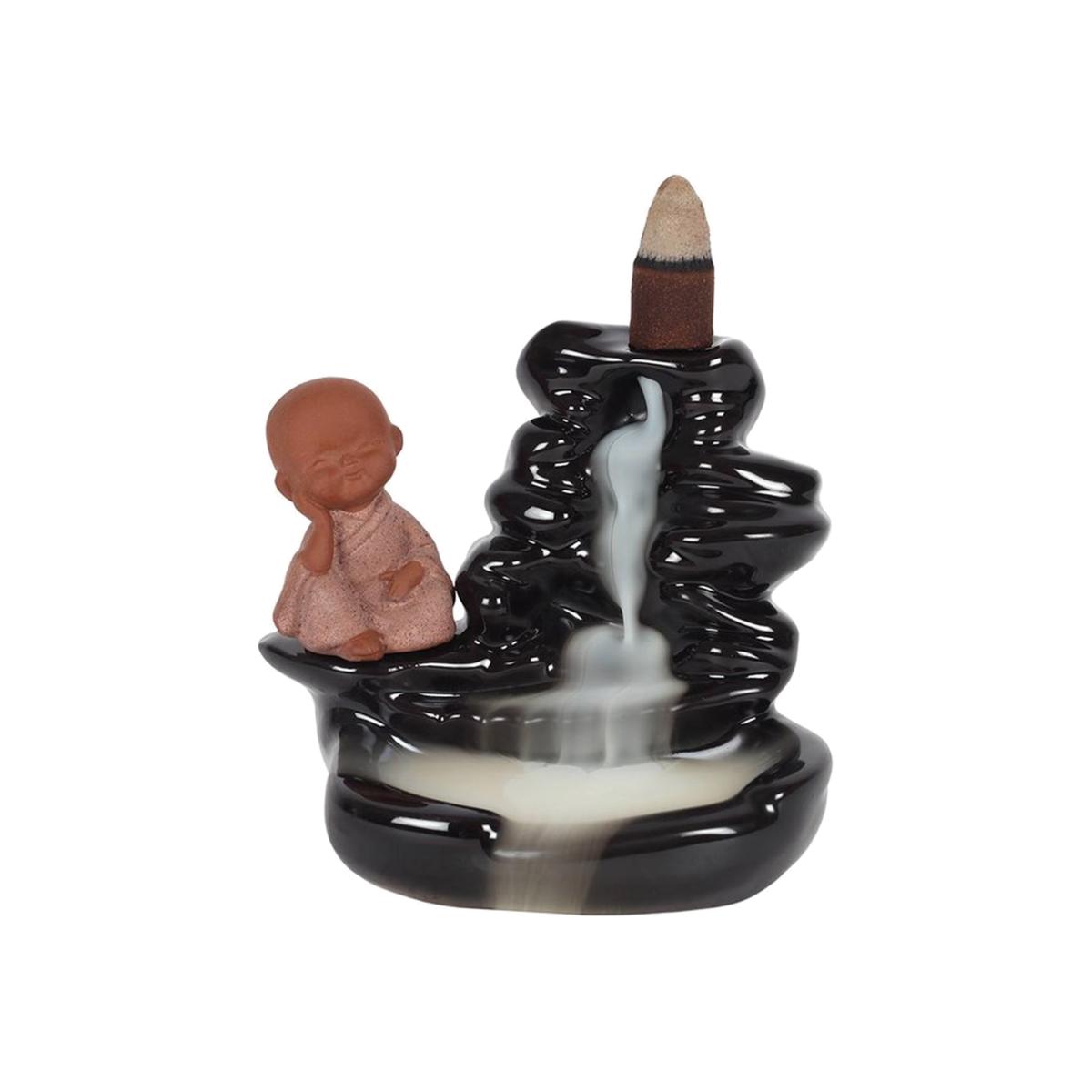 Buddha Waterfall Backflow Incense Burner with Peaceful Buddha Ornament - Black