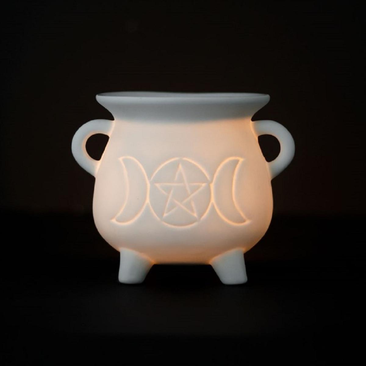 Triple Moon Cauldron Oil Burner Warm Wax Melts and Fragrance Oils - White
