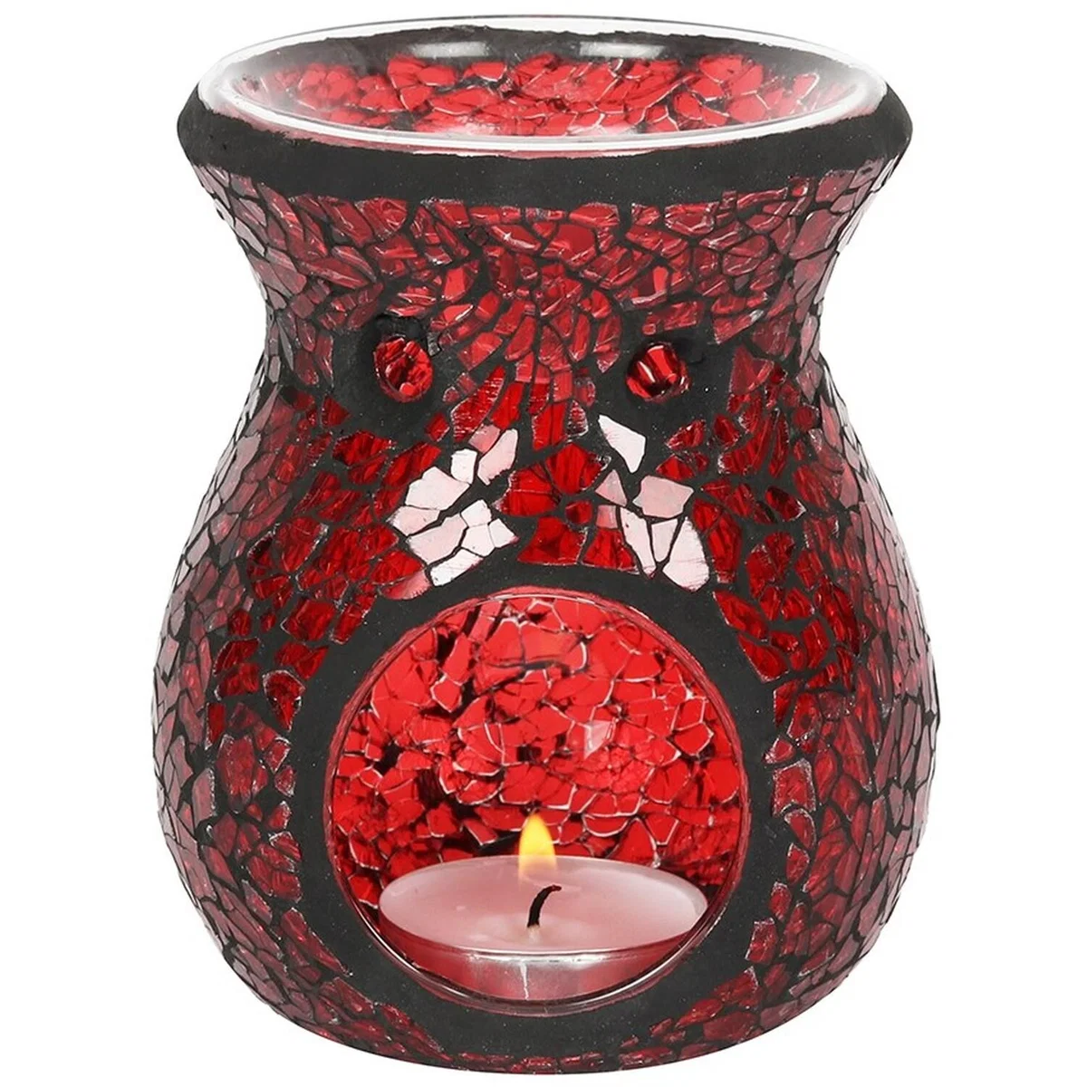 Small Crackle Glass Oil Burner - Red – image 2