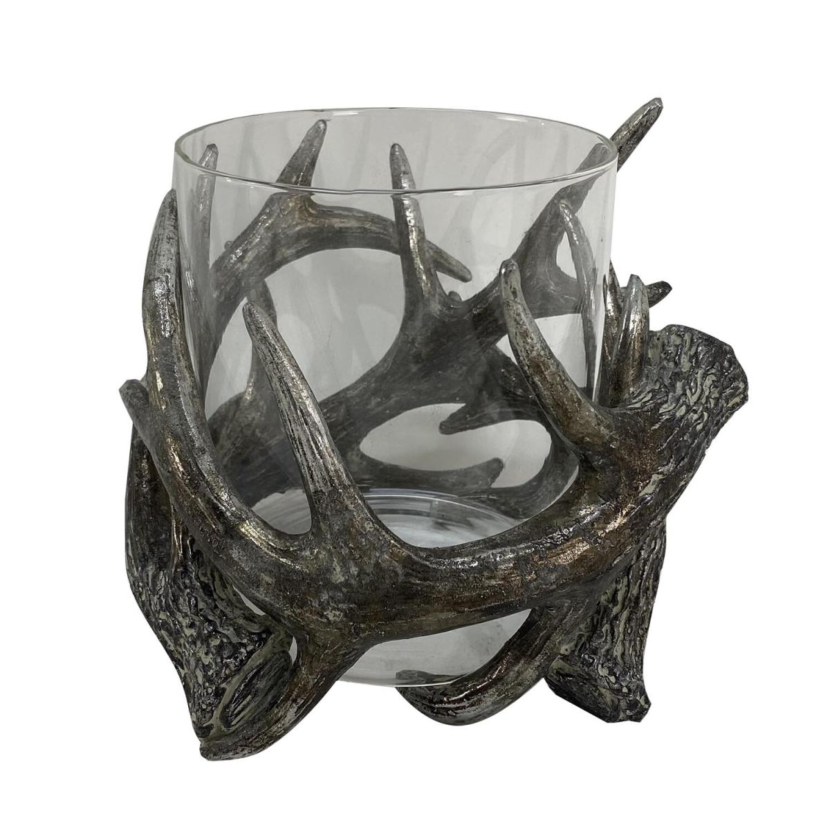 Silver Antler Hurricane Candle Holder – image 2