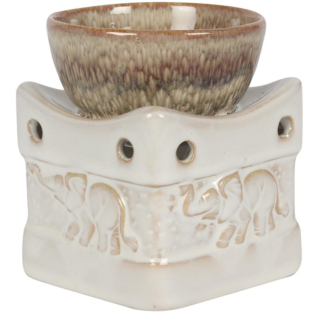 Elephant Design Oil, Wax Burner - Cream and Green – image 3