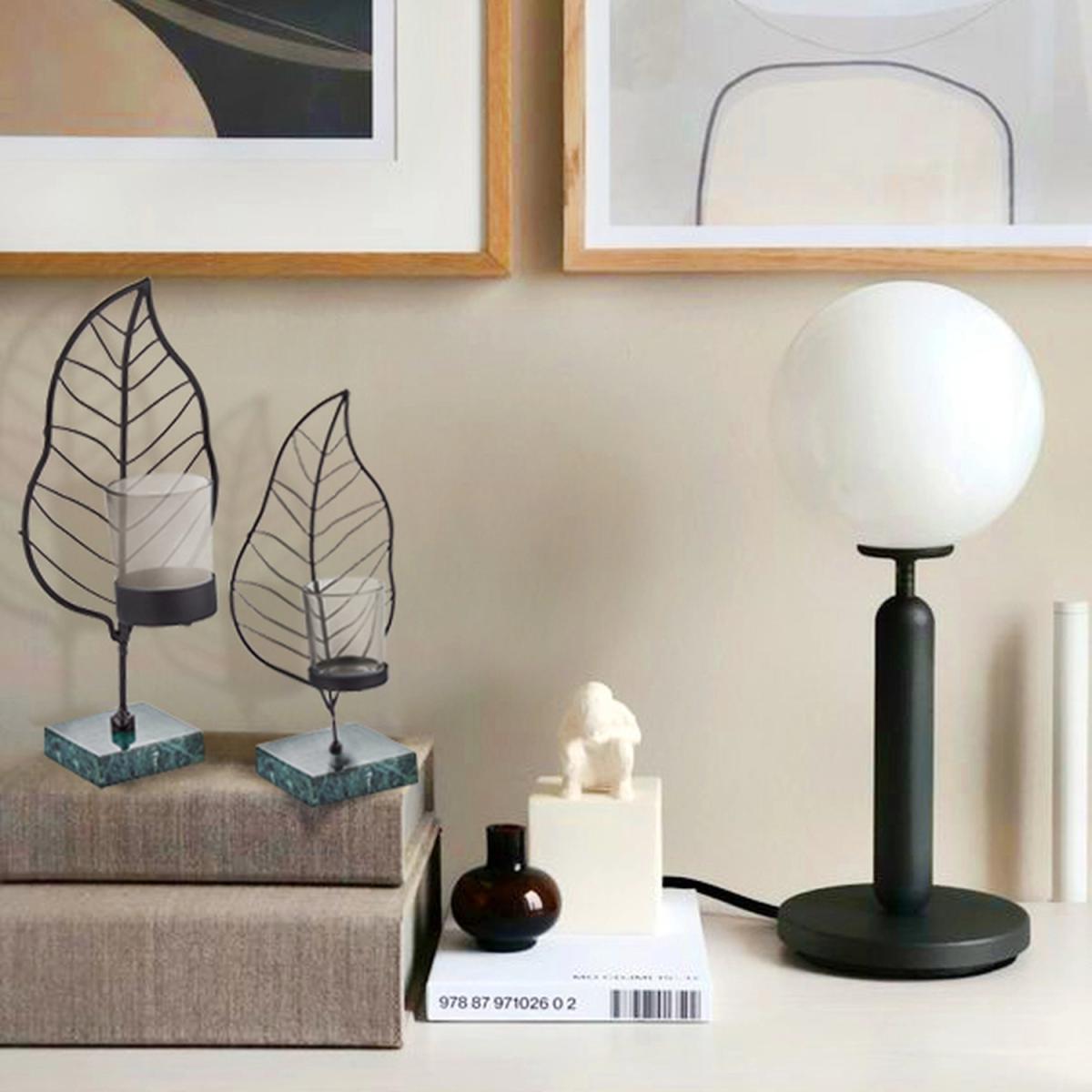 The Mia Black Leaf Tealight Holder With Marble Stand - Black and Green / 22cm – image 6