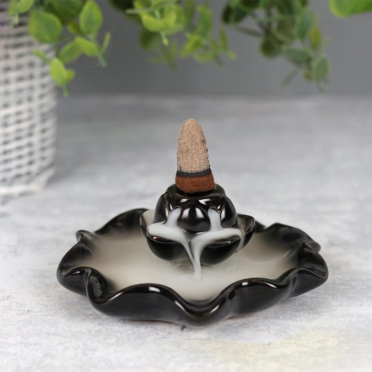 Ceramic Lotus Pool Backflow Incense Burner (Height) 11.5 cm - Black – image 2