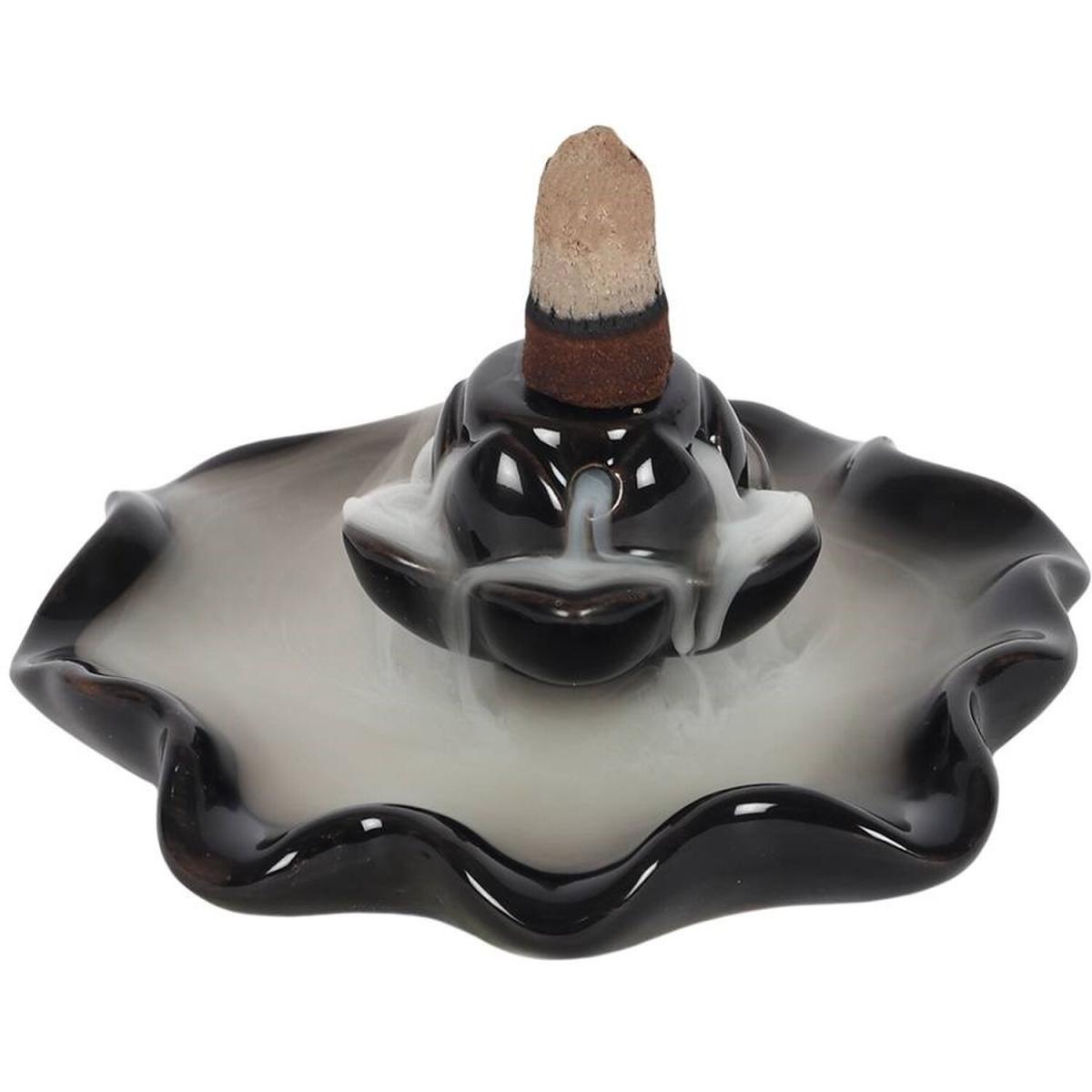 Ceramic Lotus Pool Backflow Incense Burner (Height) 11.5 cm - Black – image 3