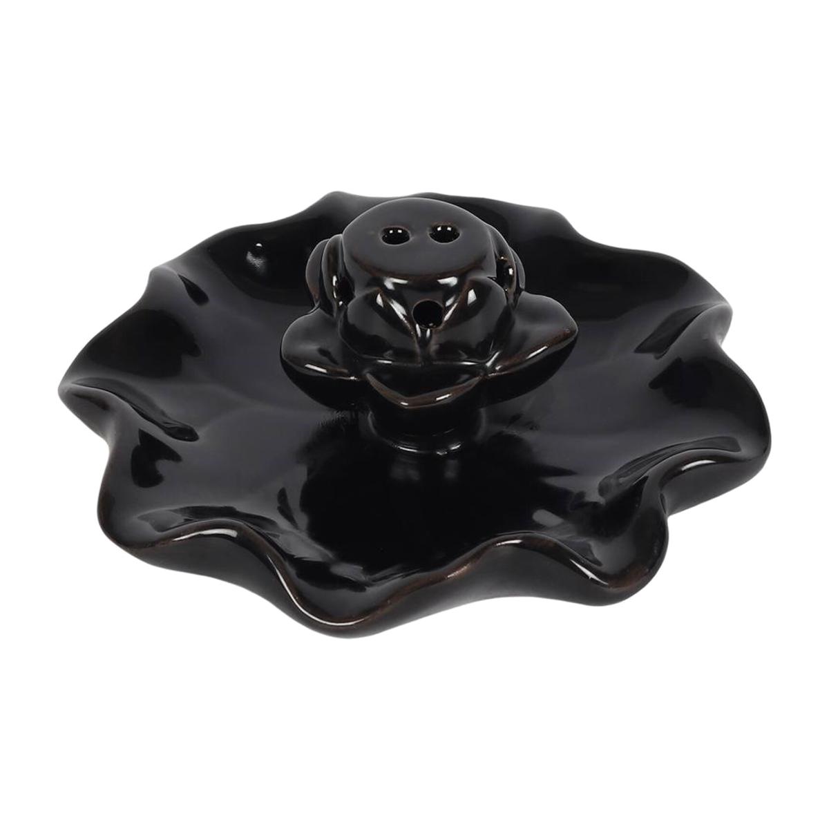 Ceramic Lotus Pool Backflow Incense Burner (Height) 11.5 cm - Black – image 1