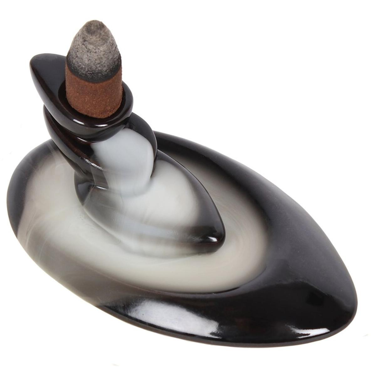 Small Ceramic Oval Backflow Incense Burner (Height) 9 cm - Black – image 2