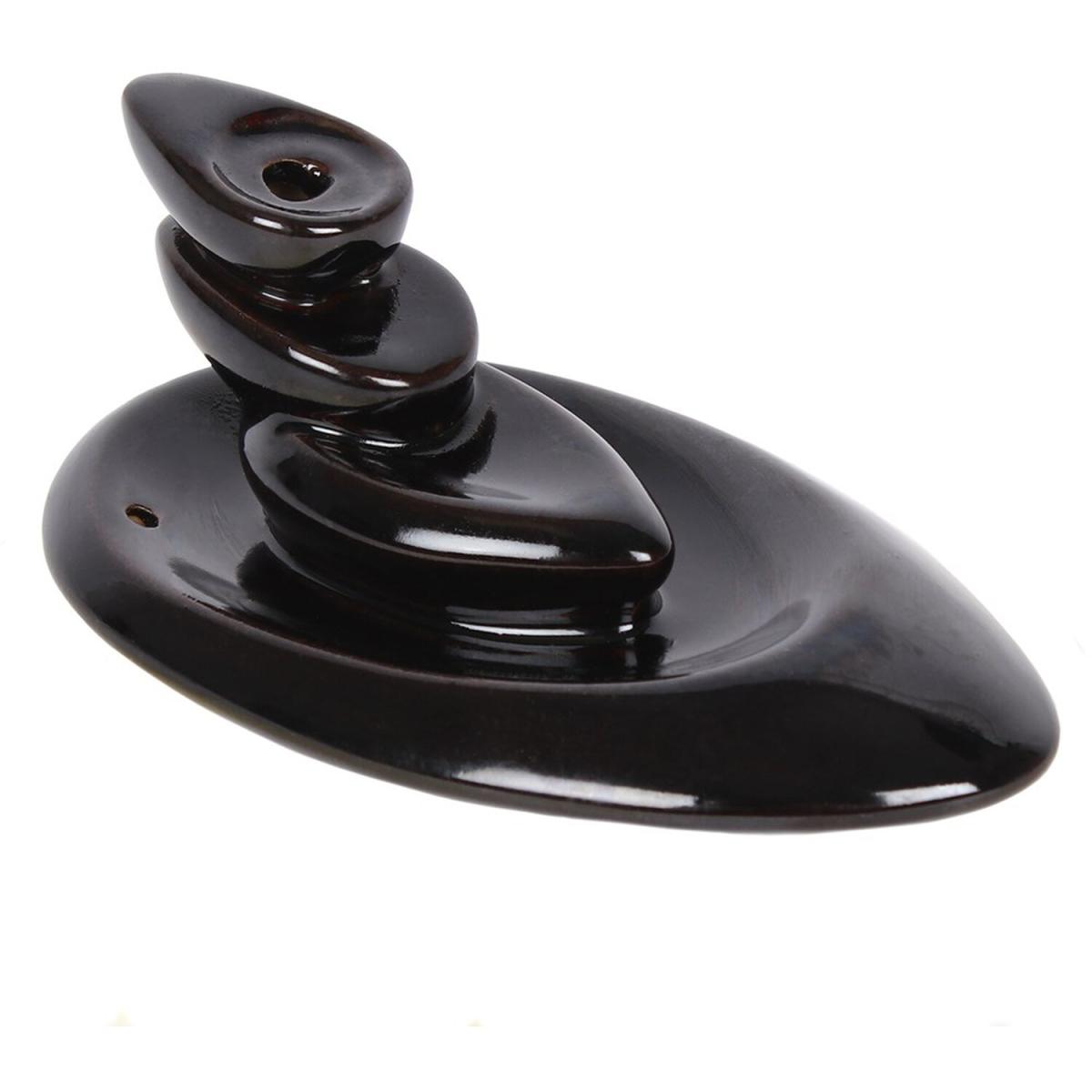 Small Ceramic Oval Backflow Incense Burner (Height) 9 cm - Black – image 3