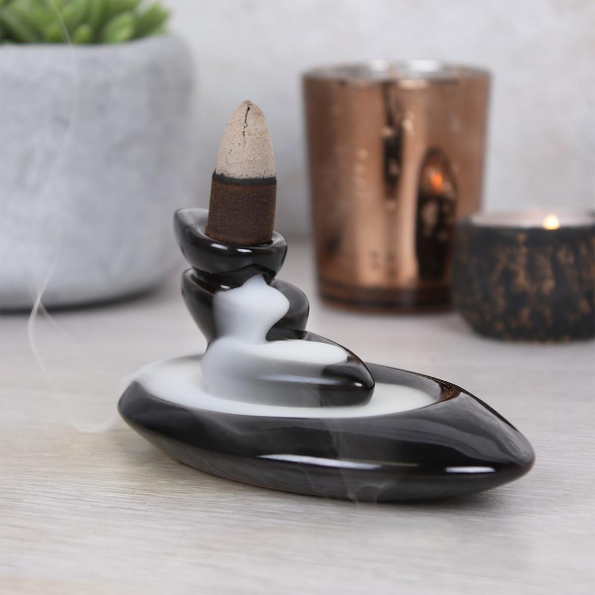Small Ceramic Oval Backflow Incense Burner (Height) 9 cm - Black – image 1