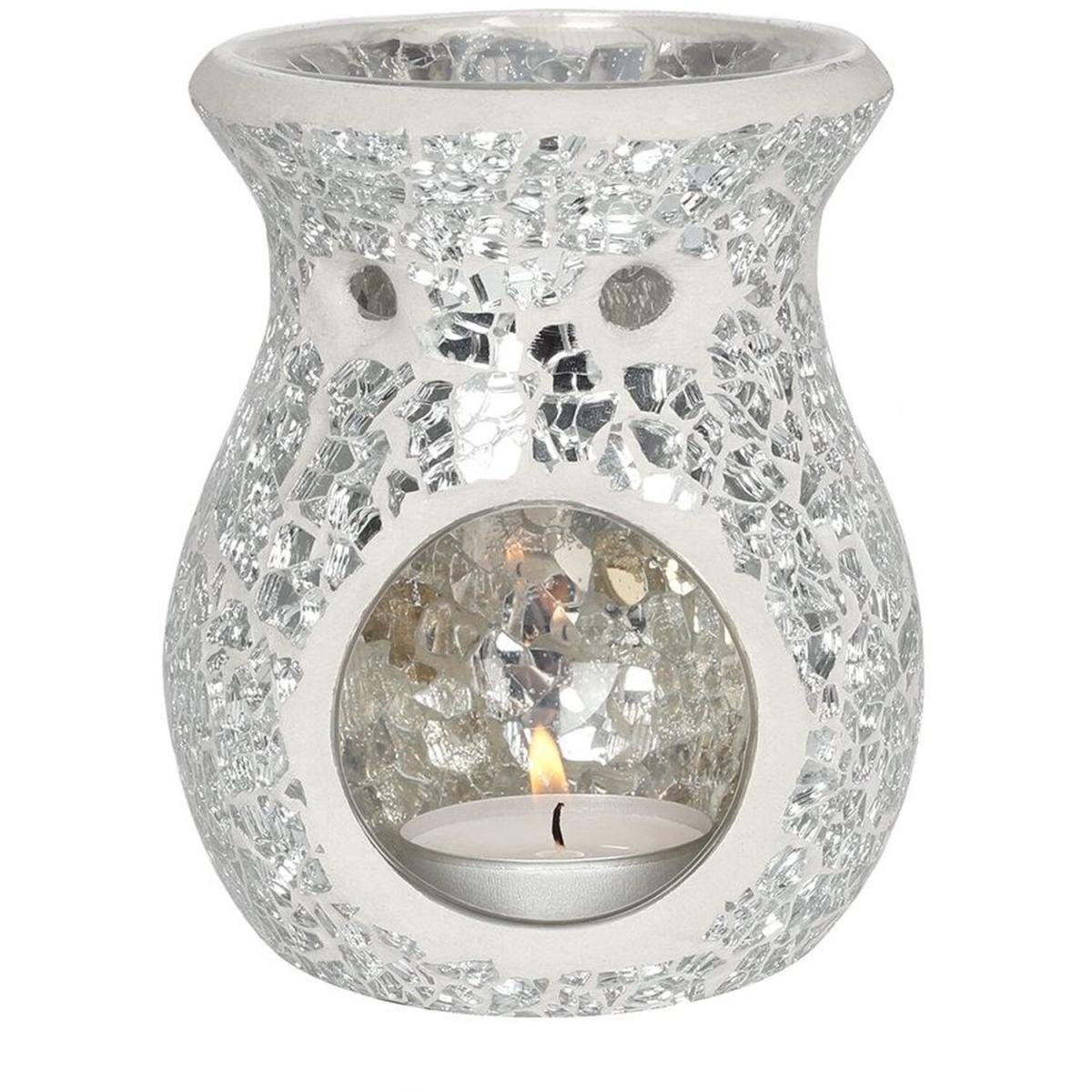 Small Crackle Glass Oil Burner - Silver – image 2